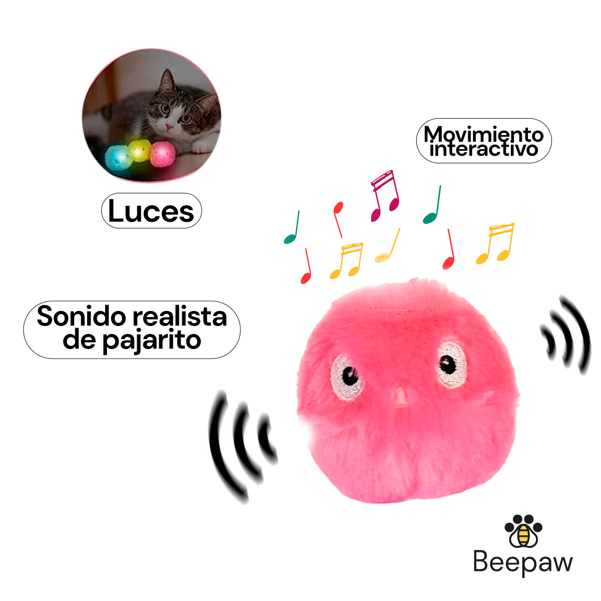 JUGUETE PELOTA PELUCHE BEEPAW BIRD-E ROSA - Imagen 4