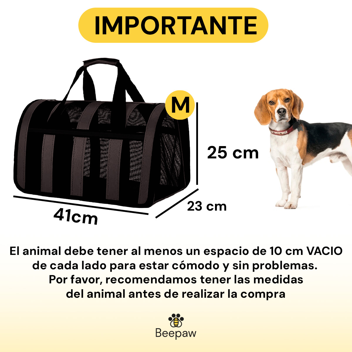 BOLSO TRANSPORTADOR RAYADO PARA MASCOTAS BEEPAW MEDIUM NEGRO - Imagen 2