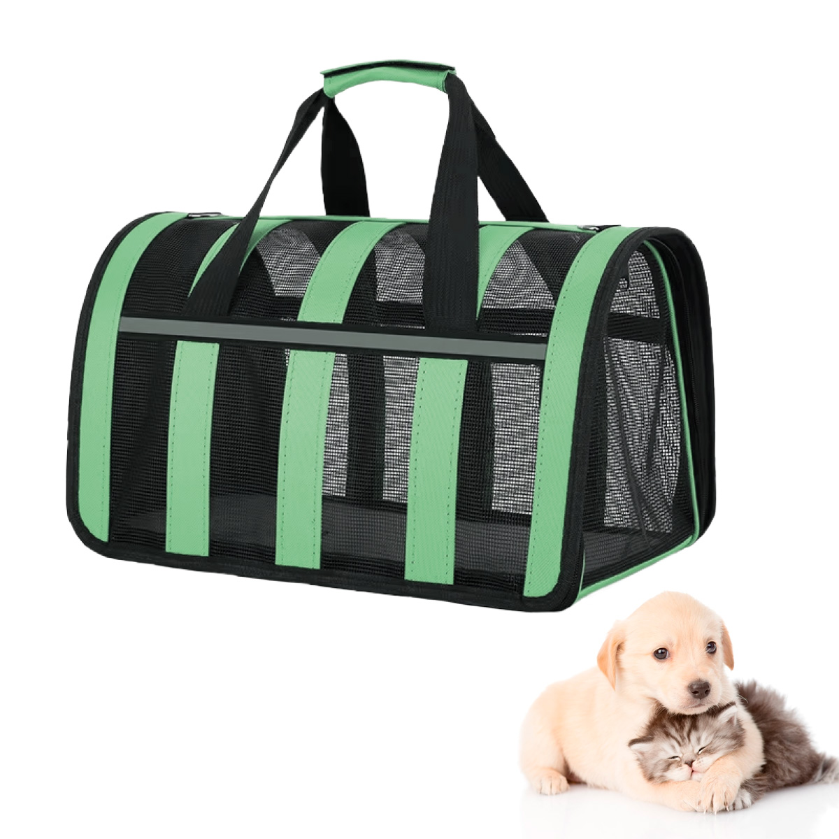 BOLSO TRANSPORTADOR RAYADO PARA MASCOTAS BEEPAW SMALL VERDE