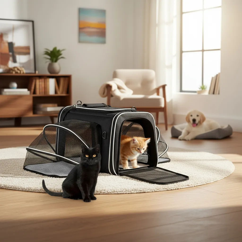 BOLSO EXPANSIBLE CON CARPA PARA MASCOTAS BEEPAW NEGRO C/ ROJO - Imagen 2