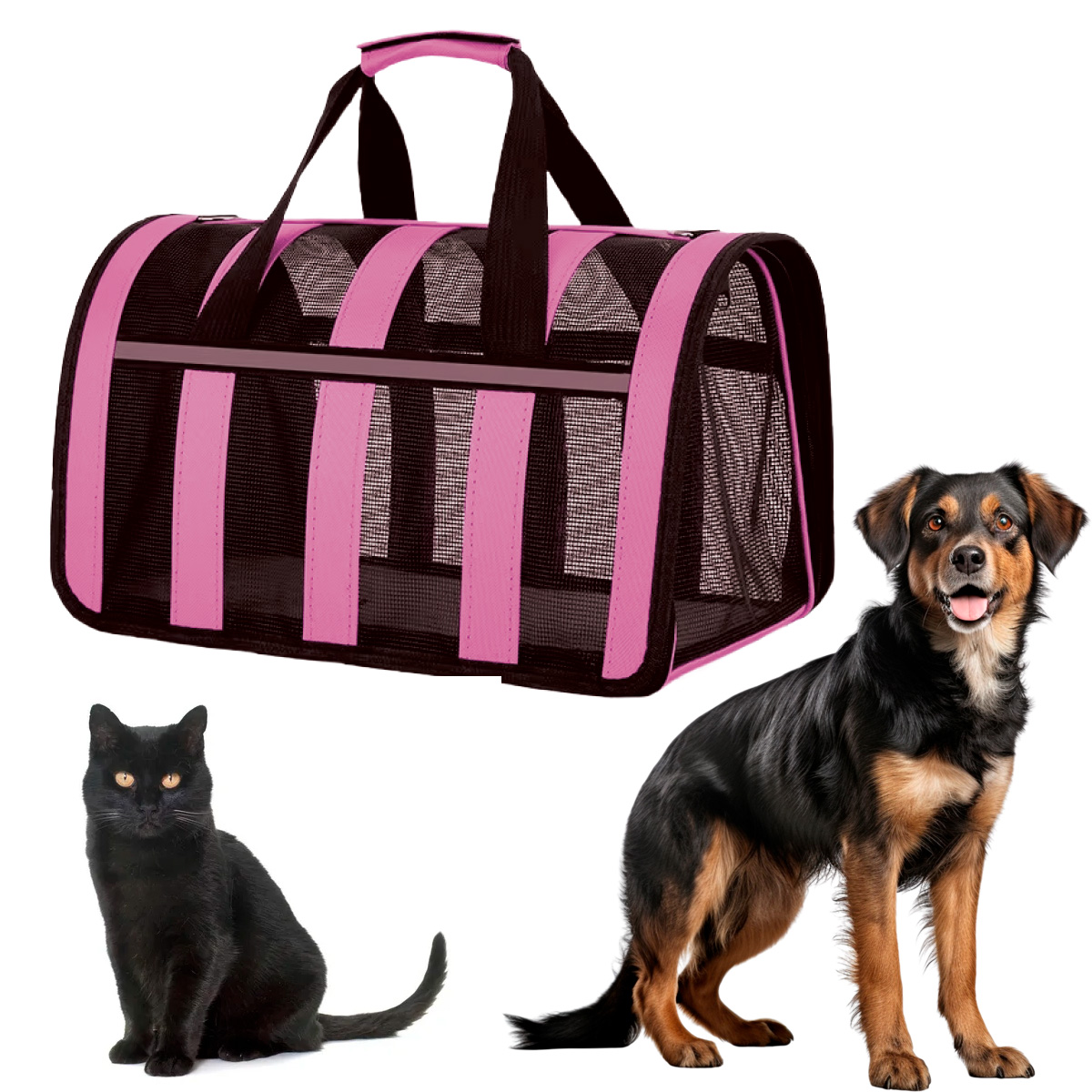 BOLSO TRANSPORTADOR RAYADO PARA MASCOTAS BEEPAW BIG ROSA