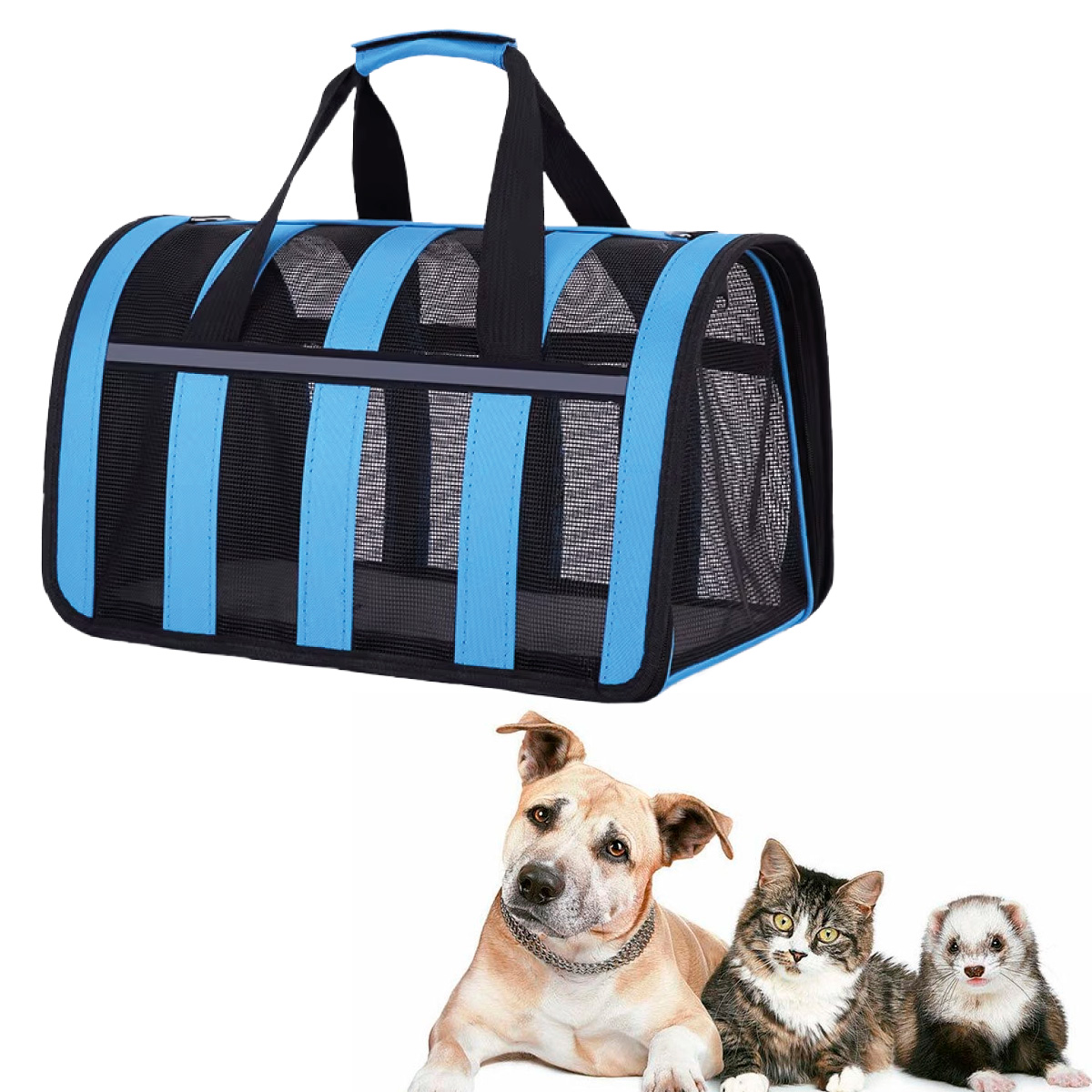 BOLSO TRANSPORTADOR RAYADO PARA MASCOTAS BEEPAW MEDIUM AZUL