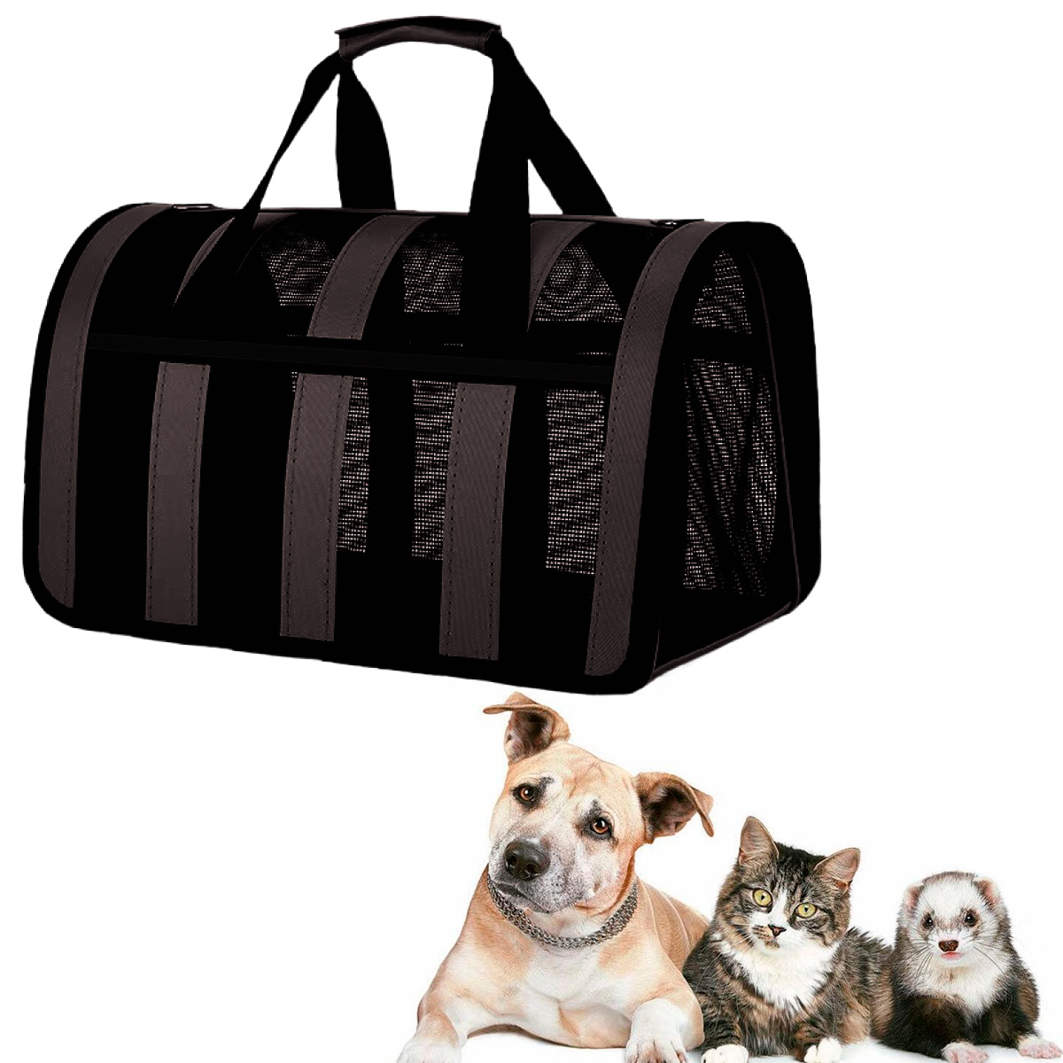 BOLSO TRANSPORTADOR RAYADO PARA MASCOTAS BEEPAW MEDIUM NEGRO